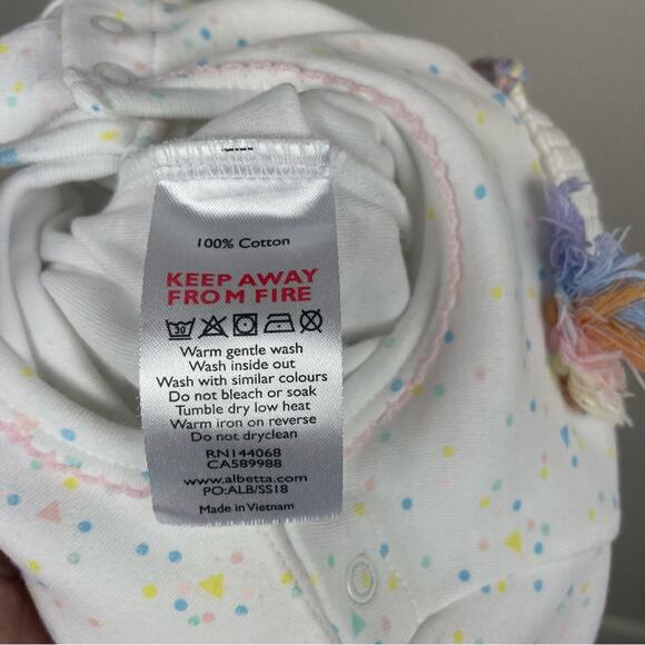 Albetta White Dotted Unicorn Sleeper 0-3Months - Picture 5 of 5